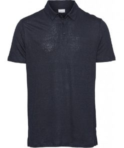 Knowledge Cotton Apparel Rowan Linen Polo Shirt Blue