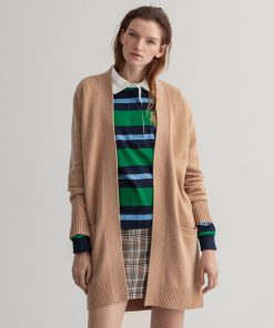 Gant Woman Long Wool Cardigan Khaki Melange