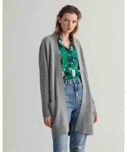 Gant Woman Long Wool Cardigan Grey Melange