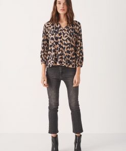 Part Two Milea T-shirt Dark Navy Ikat Leo Print