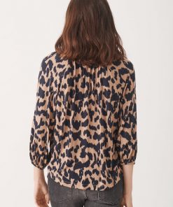Part Two Milea T-shirt Dark Navy Ikat Leo Print