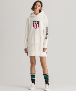 Gant Woman Retro Shield Hoodie Dress Eggshell