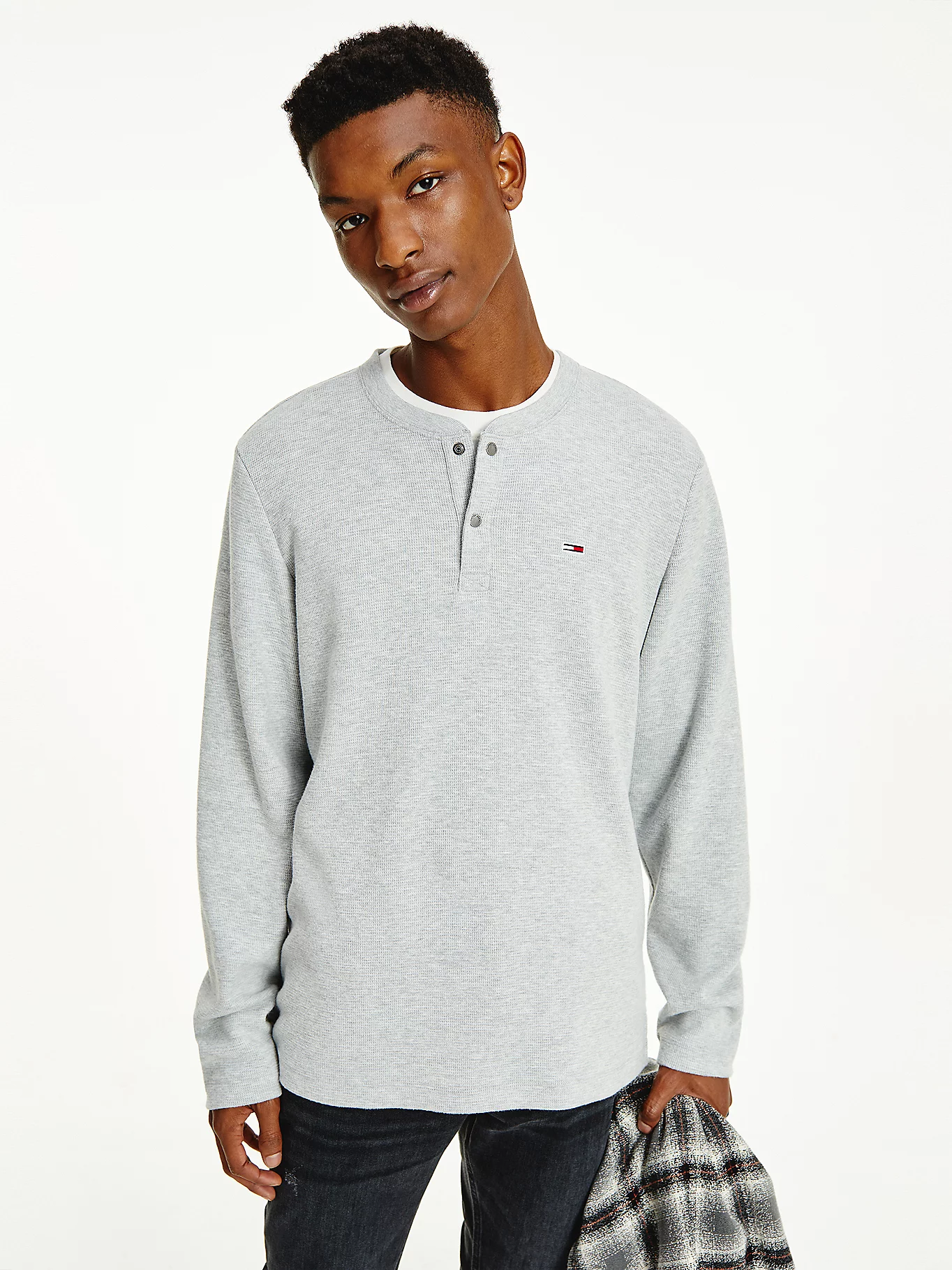 Tommy Jeans Henley Long Sleeve T-shirt Light Grey heather