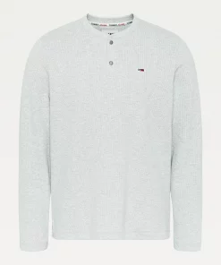 Tommy Jeans Henley Long Sleeve T-shirt Light Grey heather