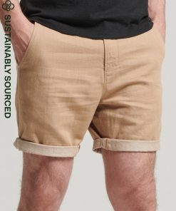 Superdry Studios Linen Turn Up Shorts Classic Tan