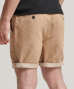 Superdry Studios Linen Turn Up Shorts Classic Tan