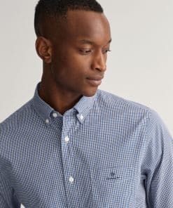 Gant Poplin Micro Gingham Shirt College Blue