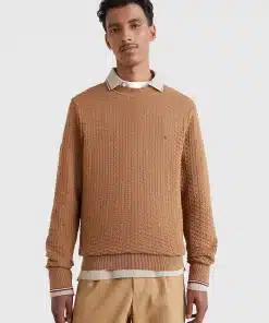 Tommy Hilfiger Structured Knit Crew Neck Jumper Desert Khaki