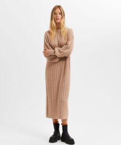Selected Femme Glowie Knit O-Neck Dress Warm Taupe