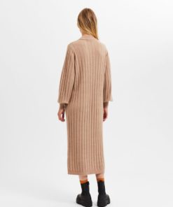 Selected Femme Glowie Knit O-Neck Dress Warm Taupe