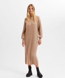 Selected Femme Glowie Knit O-Neck Dress Warm Taupe