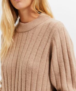 Selected Femme Glowie Knit O-Neck Dress Warm Taupe