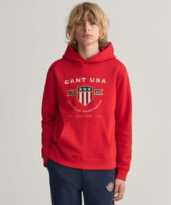 Gant Teens Banner Shield Hoodie Equestrian Red