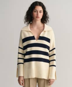 Gant Woman Breton Open Collar Knit Cream