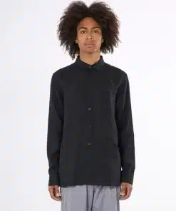 Knowledge Cotton Apparel Custom Fit Linen Shirt Black Jet