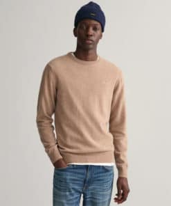 Gant Superfine Lambswool Crew Neck Jumper Dark Sand Melange