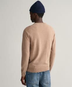Gant Superfine Lambswool Crew Neck Jumper Dark Sand Melange