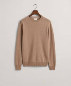 Gant Superfine Lambswool Crew Neck Jumper Dark Sand Melange