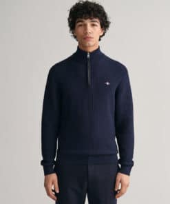 Gant Cotton Texture Half Zip Knit Evening Blue