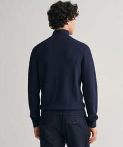 Gant Cotton Texture Half Zip Knit Evening Blue
