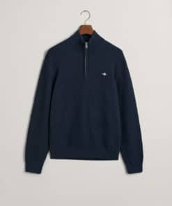 Gant Cotton Texture Half Zip Knit Evening Blue