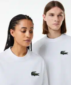 Lacoste Unisex Loose Fit Large Crocodile Heavy Cotton T-shirt White