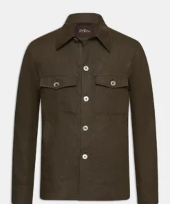 Oscar Jacobson Maverick Linen Overshirt Green
