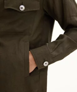 Oscar Jacobson Maverick Linen Overshirt Green