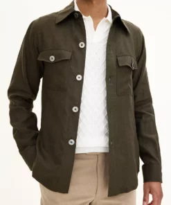 Oscar Jacobson Maverick Linen Overshirt Green