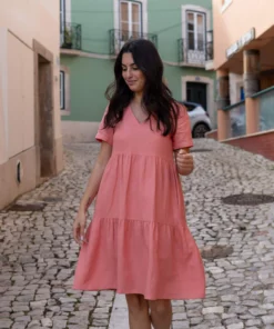 Nakoa Layered Linen Dress Papaya