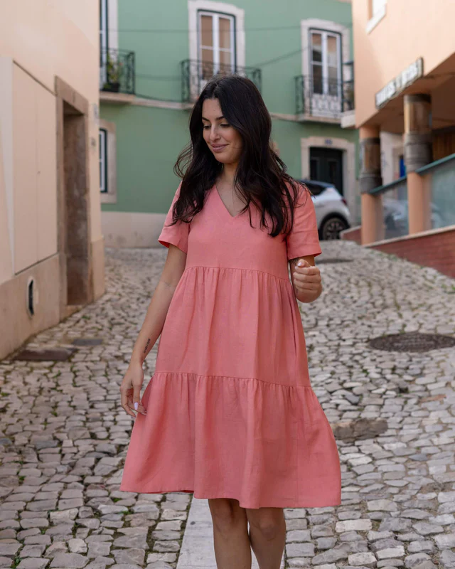 Nakoa Layered Linen Dress Papaya