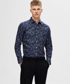 Selected Homme Slimsoho-Ethan AOP Shirt Dark Sapphire