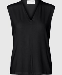 Selected Femme Berta Bellis V-Neck Top Black