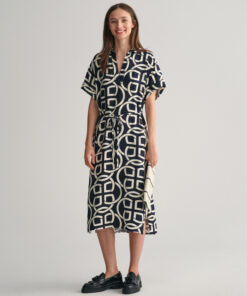 Gant Woman Monogram Print Caftan Dress Evening Blue