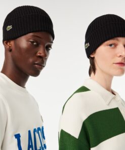 Lacoste Unisex Rib Knit Beanie Black