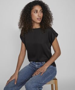 Vila Ellette Satin Top Black