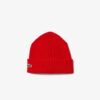 Lacoste Rib Knit Brushed Wool Beanie Red