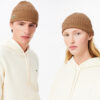 Lacoste Rib Knit Brushed Wool Beanie Brown