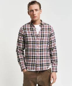 Gant Unisex Fit Flannel Plaid Shirt Cream