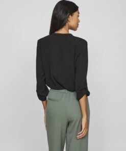 Vila Josa Turn-up V-neck Top Black