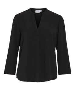 Vila Josa Turn-up V-neck Top Black