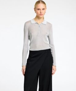 Selected Femme Dagni Knit Polo Neck Shirt Silver