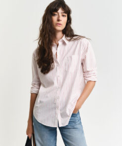 Gant Woman Striped Poplin Shirt Bright Red