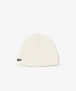 Lacoste Unisex Rib Knit Beanie White