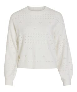 Vila Ril O-Neck Pointelle Knit Top White Alyssum