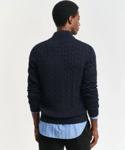 Gant Cotton Cable Half Zip Jumper Evening Blue