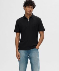 Selected Homme Fave Zip Polo Black