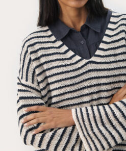 Part Two nahni Pullover Navy Natural Stripe