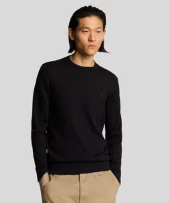 Lyle & Scott Tonal Superfine Crew Neck Jumper Jet Black