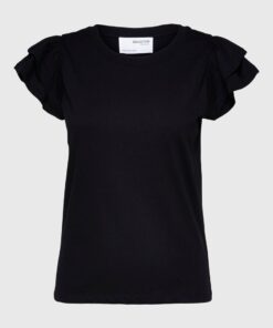 Selected Femme Camila Ruffle Tee Black